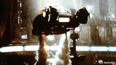 Flying car in scene from Blade Runner