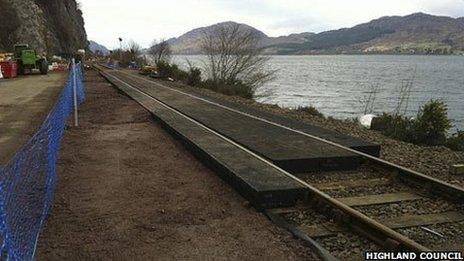 First batch of rubber HoldFast on rails at Stromeferry. Pic: Highland Council