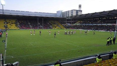 Saracens in action at Vicarage Road