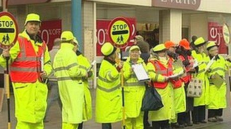 Crossing patrol staff protesting in Lowestoft