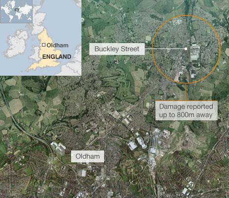 Map of explosion in Oldham