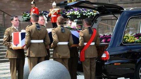 Pallbearers with Cpl Thacker's coffin