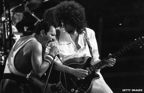 Rock group Queen performing in concert