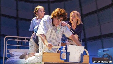 From left: Louise Brealey, Stephen Mangan and Lisa Dillon in Birthday(Photo: Johan Persson)