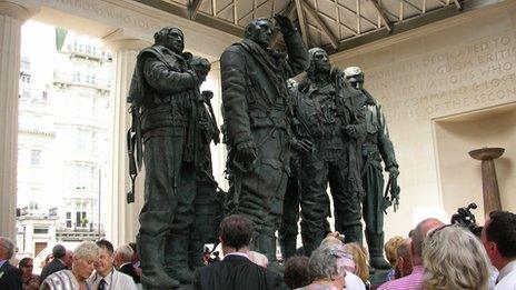 Crowds around Bomber Command memorial after its dedication on 28 June 2012