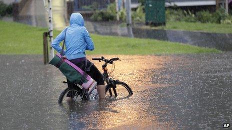 Cyclist caught in flood