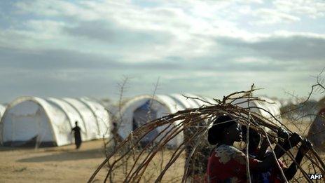 Archive shot of shelters at Dadaab camp in Kenya