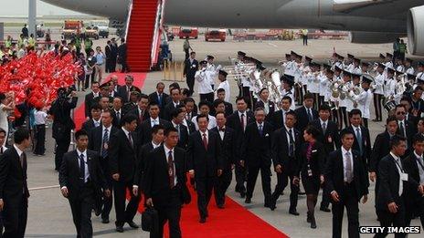 Chinese President Hu Jintao arriving in Hong Kong