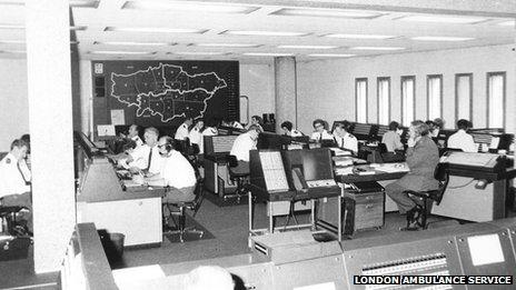 London Ambulance Service's Waterloo control room in 1976