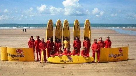 RNLI lifeguards on Newgale beach