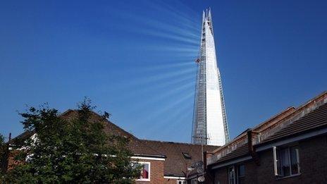 Shard building on May 2012 with houses in the foreground