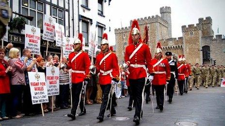 Welsh Cavalry marching through Cardiff as part of the Queen's Diamond Jubilee celebrations