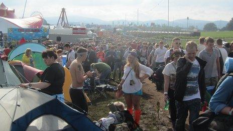 Festival-goers arrive at T in the Park