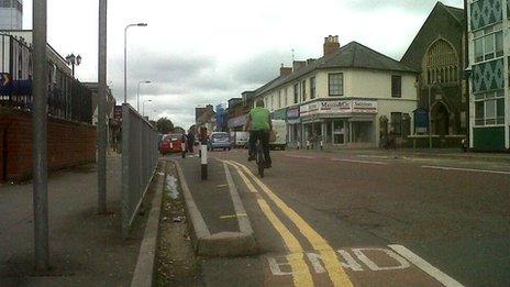 Bicyclist on a road in Canton, Cardiff