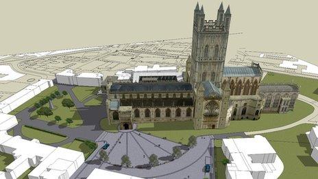 An artists' impression of how the car park at Gloucester Cathedral could be re-worked