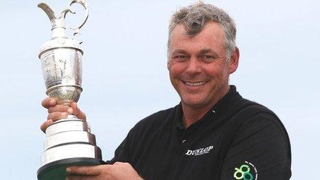 Darren Clarke holds the Open trophy