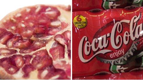 A pomegranate and Coca-cola