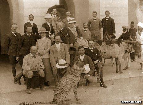 British colonials with pet cheetah