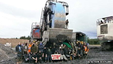 Protesters at open cast mine