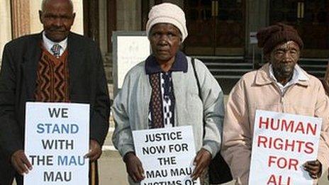 From left: Wambugu Wa Nyingi, Jane Muthoni Mara, Paulo Nzili outside the Royal Courts of Justice