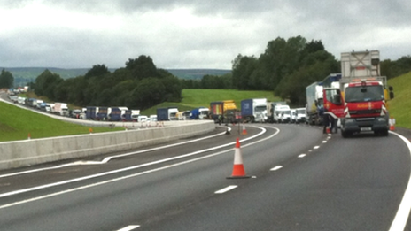 Convoy of vehicles on the Wrexham link road