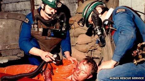 A Mines Rescue Service training exercise in the 1980s