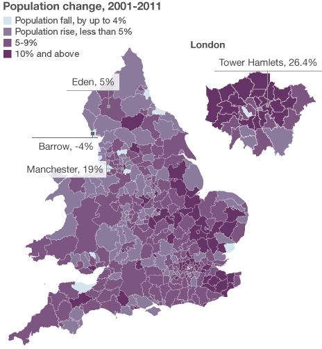 Map of population change