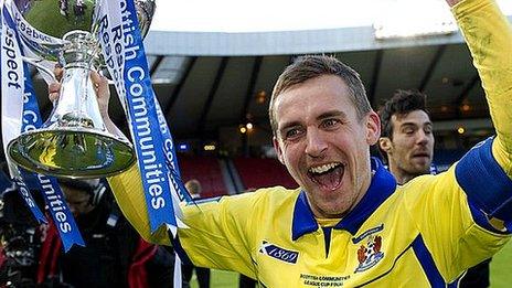 James Fowler celebrates Kilmarnock's League Cup final win