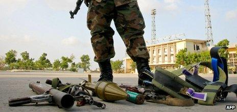 Haul of weapons captured along with four suspected members of al-Shabab in Mogadishu - March 2012