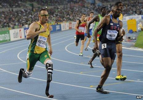 Oscar Pistorius in action - he's been picked by South Africa for the 4x400m relay squad at London 2012