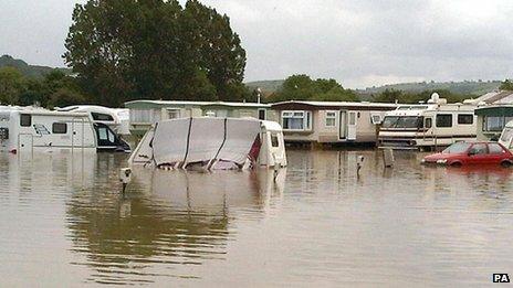 Caravan park in flood