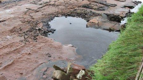 Section of collapsed road