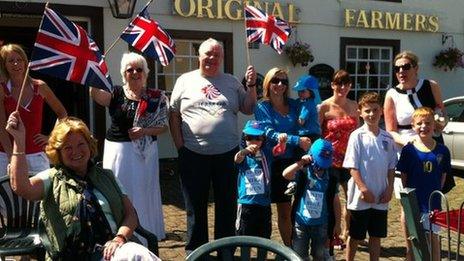 Bradley Wiggins supporters outside Original Farmers Arms pub