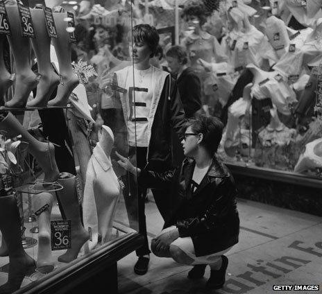 Looking in a shop window in London, 1964