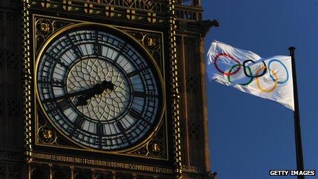 Big Ben and the Olympic flag