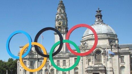 Olympic rings at Cardiff City Hall