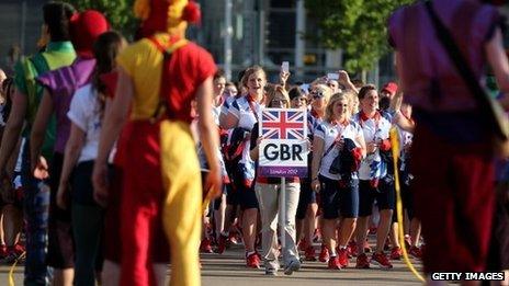 Team GB members are welcomed to the village