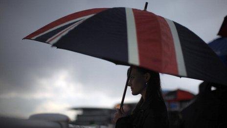 Woman holds umbrella