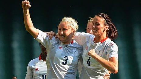 Steph Houghton (left) celebrates her opening goal