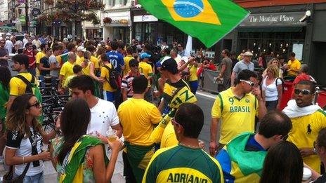 Brazilian fans in St Mary Street