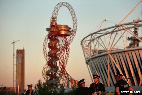 Police on patrol at the Olympic Park