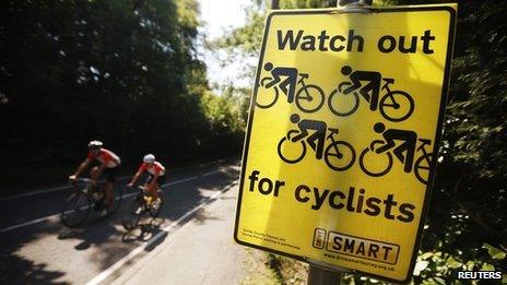 Cyclists take part in a training session on Box Hill in Surrey