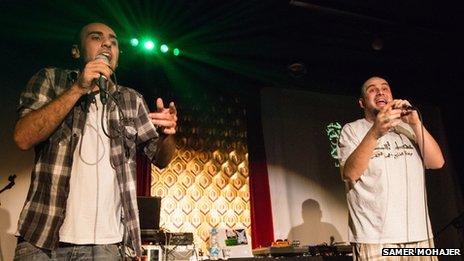 Members of rap group LaTlateh perform in Beirut