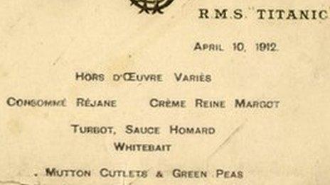 Menu from Titanic’s first dinner