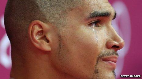 GB gymnast captain Louis Smith sheds a tear