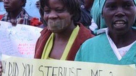 File picture of women demonstrating in Windhoek, Namibia, in support of three women who claim they were sterilised without their informed consent