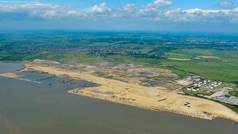 Aerial photo of London Gateway site where the new super-port will be