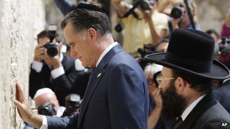 Mitt Romney at the Western Wall in Jerusalem on 29 July 2012