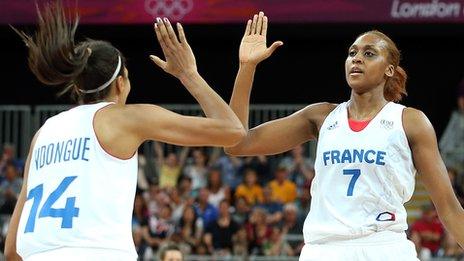 French pair Sandrine Gruda and Emmeline Ndongue celebrate