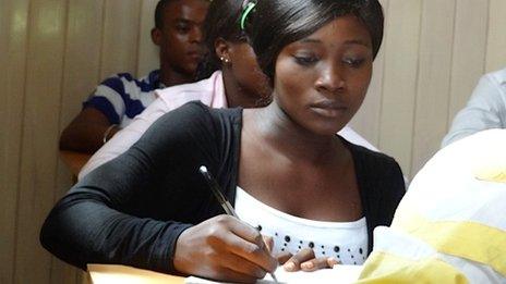 Blessing Ogunga at her desk